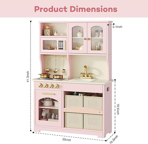 Miniatura 5 de Juego de cocina para niños, juego de cocina de juguete de madera con almacenamiento inteligente y accesorios, juego de cocina para niños pequeños