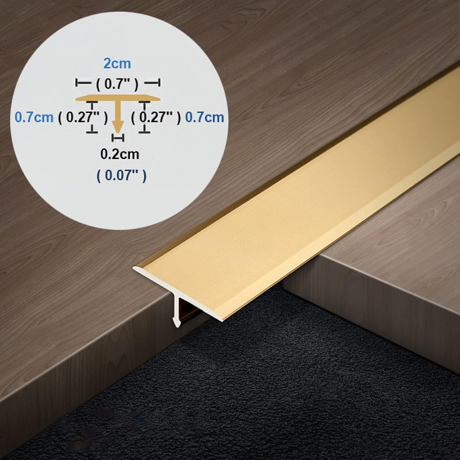 Door Strip Threshold Transition Strip Metal Floor Transition Strip T-Molding Tile Trims, 0.7" Wide, 35"/39"/43"/47"/51"/55"/59" Long, Adhesive Flooring Accessory