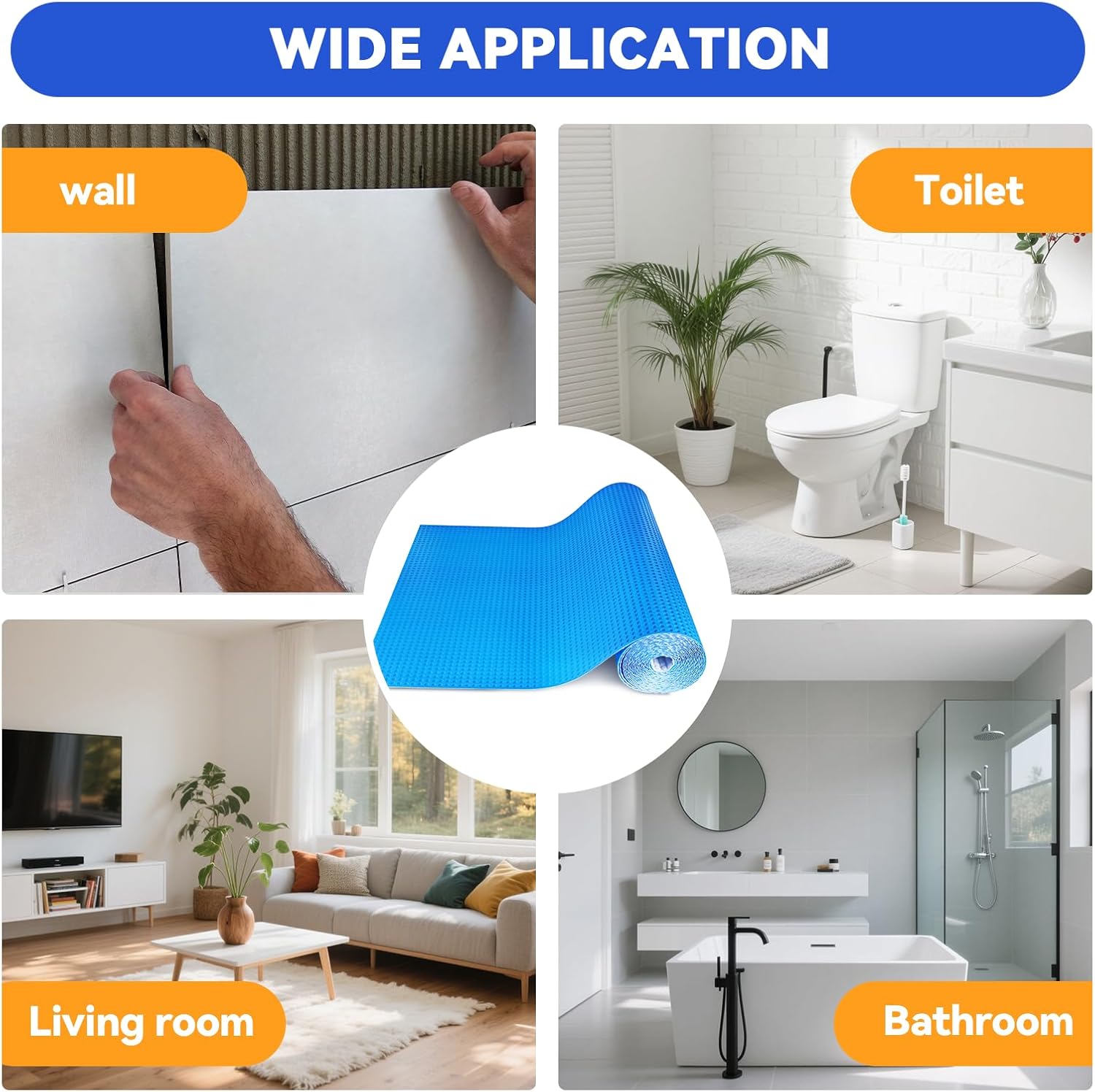 Uncoupling Membrane for Tile, 1/8''(3mm) Waterproof Flooring Underlayment –54Sq.Ft Crack Prevention Mat for Bathroom, Shower, Kitchen, Basement