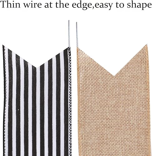 Miniatura 3 de Paquete de 2 lazos de arpillera a rayas blancas y negras para decoración de coronas, manualidades rústicas de granja, decoración de árbol, boda,