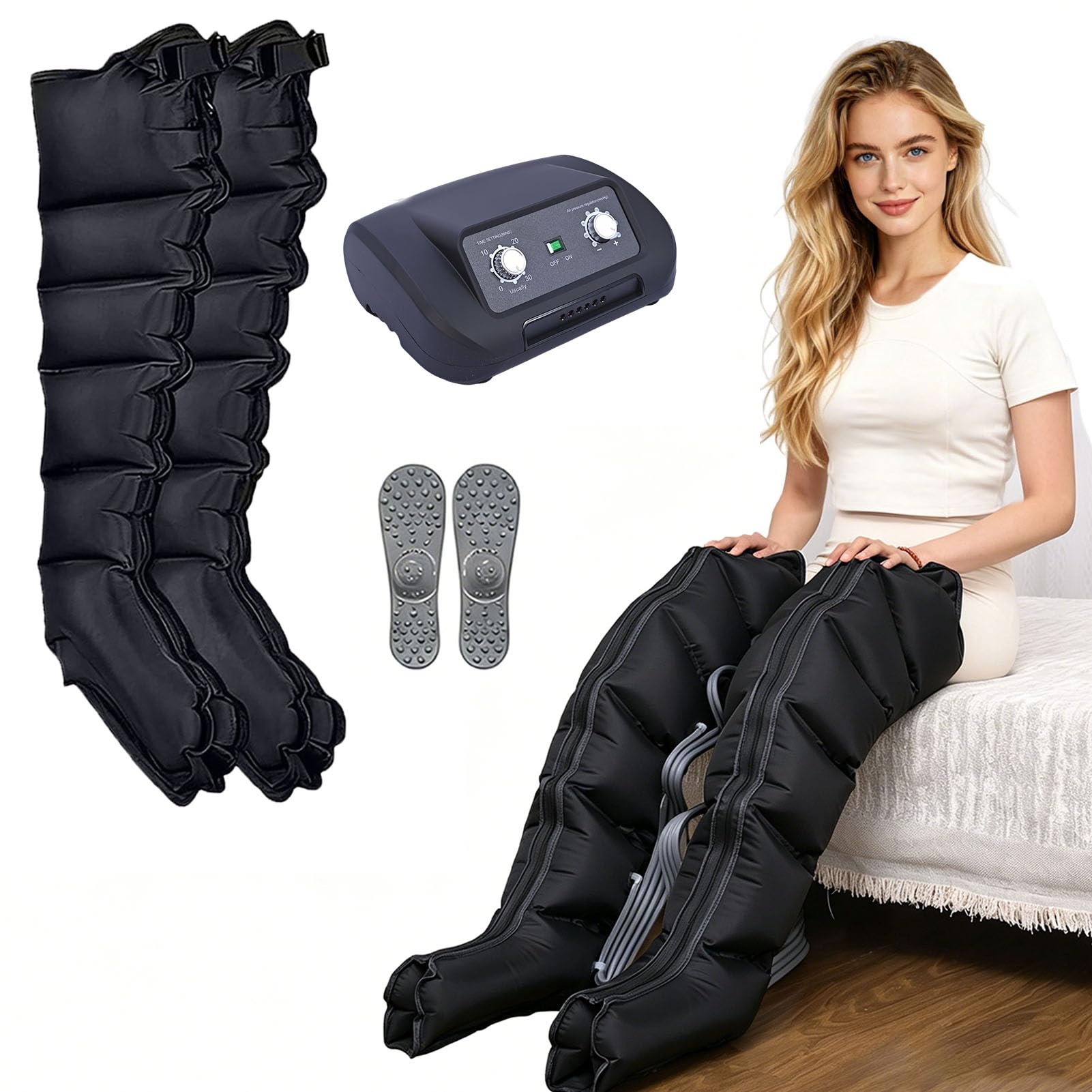 SULQING Leg Compression Machine for Pain Relief and Circulation Support, Pressotherapy and Lymphatic Drainage Compression Boots, Customisable 0-240 mmHg Pressure and 0-30 Minute Timer