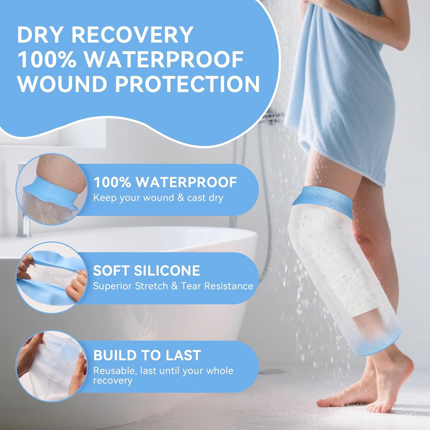 Waterproof Knee Cover for Shower After Surgery, Knee Cover Cover Protector for Showering After Surgery for Knee Surgery Recovery Replacement Bandages Wounds Braces, Reusable