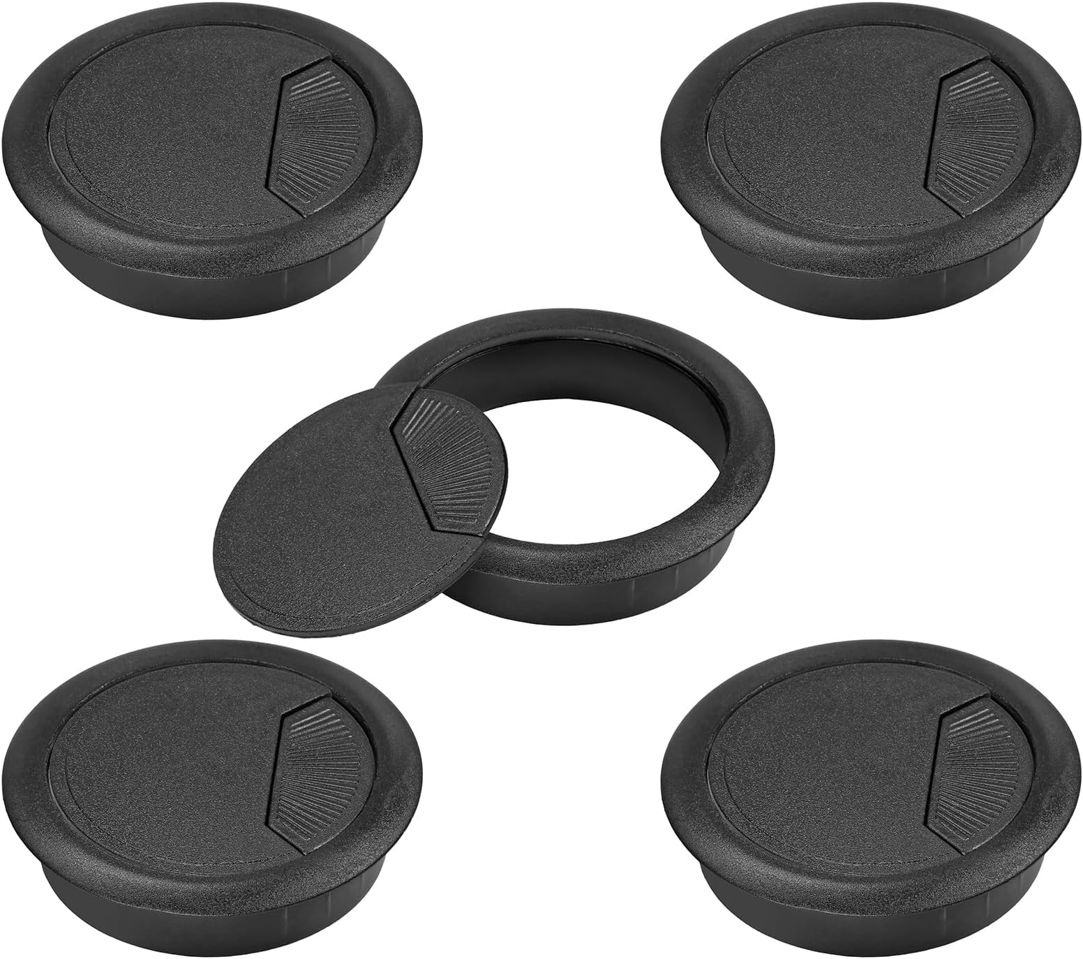 2-3/8" Spring Desk Grommet, JTemgle Plastic Cable Hole Cover Computer Table Cord Wire Organizer Caps Desktop Cord Management for Home Office TV Stands Tabletops - Black, 5 Pcs