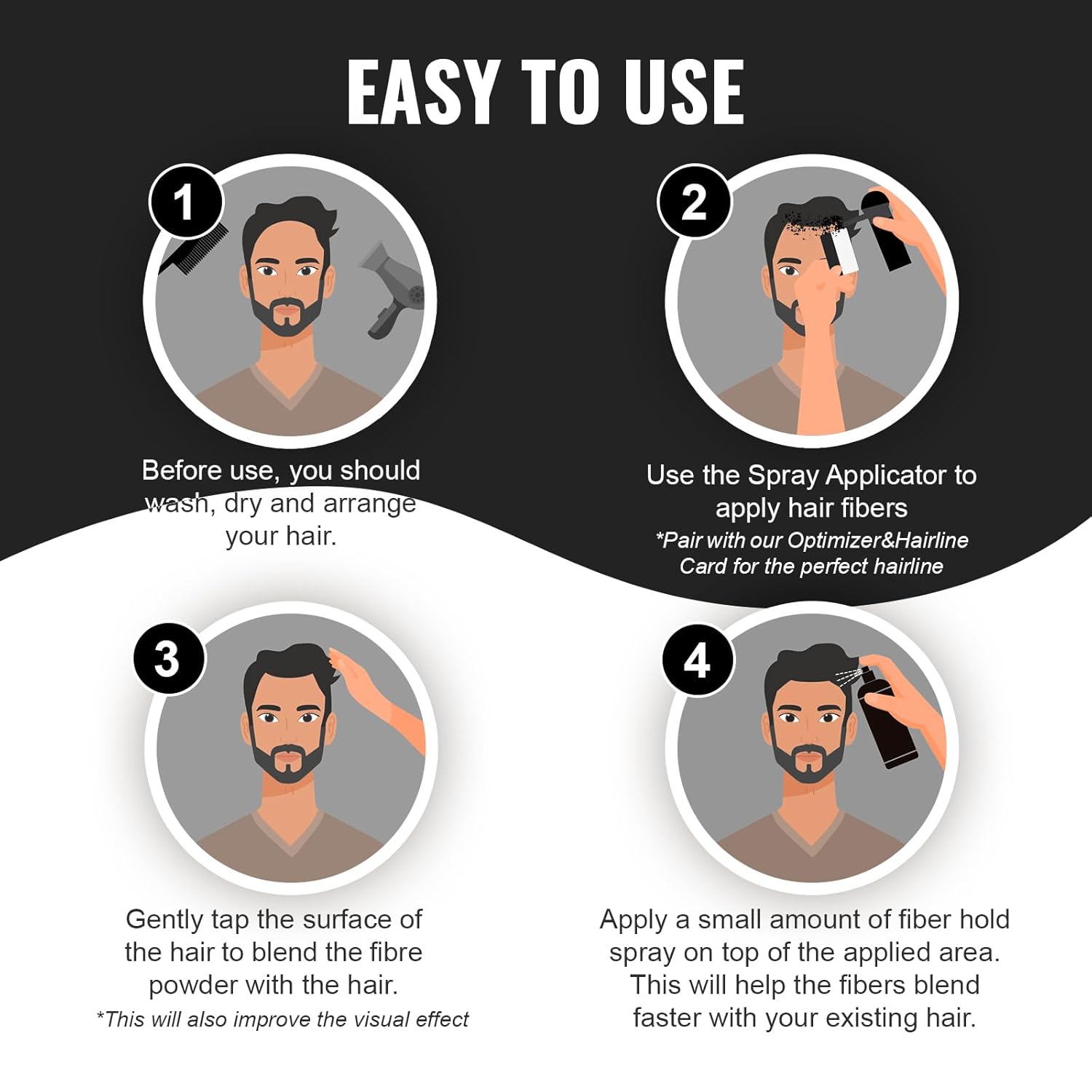 Hair Building Fibers for Thinning Hair for Women & Men, 27.5g, Bald Spot Cover Up Hair Thickening Powder with Applicator Pump, Hair Fibers Barber Enhancement Spray (Black) - Image 4