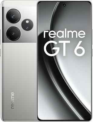 realme GT 6 5G Smartphone 12+256 GB,Chipset Snapdragon® 7+ 3e gén. de qualité supérieure, Hyper écran 6 000 nits,Appareil photo Sony LYT-808 avec OIS,Batterie puissante de 5 500 mAh,Argent Fluide