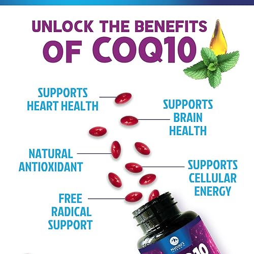 Miniatura 5 de Suplemento Co Q 10 CoQ10 100 mg antioxidante, apoyo para la salud cardíaca y producción de energía, vitaminas de coenzima Q10 (Ubiquinona) mayor