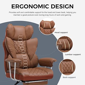 GTPLAYER Gaming Chair, Executive Office Desk Chair with Footrest Ergonomic Heavy Duty High Back Lumbar Support Home Recliner Swivel Computer Chairs, Brown