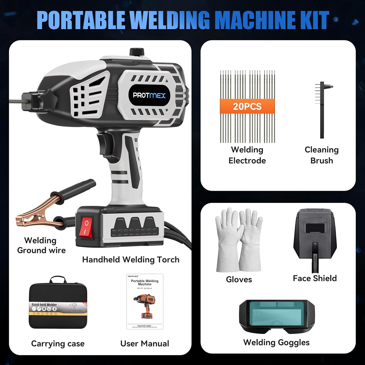 Portable Welding Machine - 110V Portable Welder Handheld IGBT Inverter with 5 Adjustable Currents, 20PCS Rods, ARC Welder Gun Fits 3/32"-1/8" Welding Rods for Home Projects, DIY, Repair