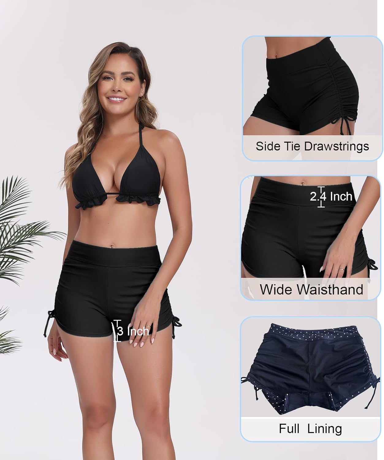 Halcurt Women's High Waisted Swim Board Shorts (Available in Plus) Tummy Control Side Drawstring Swimsuit Bottoms - Image 4