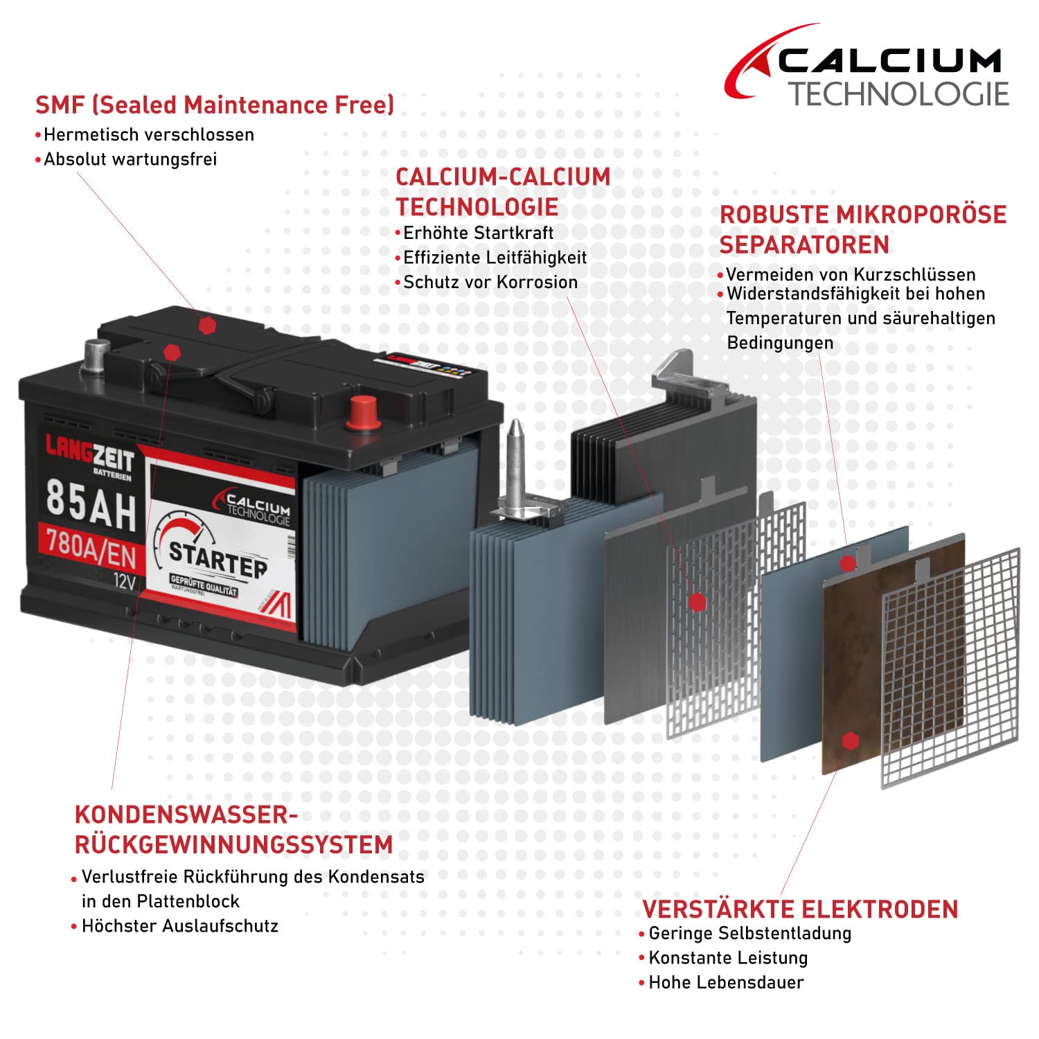 LANGZEIT ASIA Autobatterie 100Ah 12V Batterie Plus-Pol Links ersetzt 90Ah