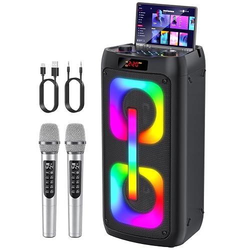 Karaoke Machine with 2 Wireless Microphones, Portable PA System with