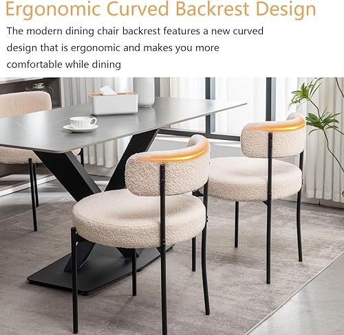 Miniatura 3 de Boucle - Juego de 6 sillas de comedor tapizadas con patas de metal negro, silla de comedor moderna para comedor, cocina (beige)