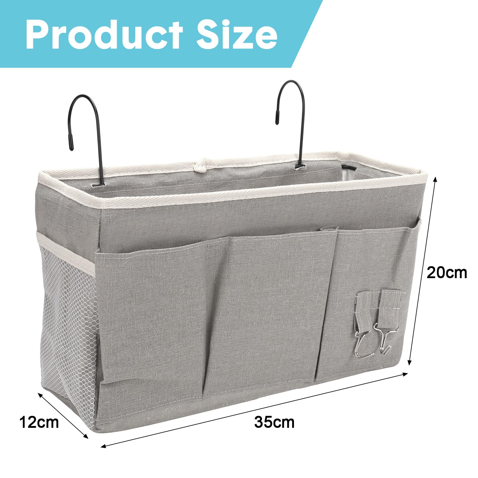 2pcs Confezione da Organizer da Appendere per Comodino con 3 Scomparti, Organizer da Appendere, Organizer da Porta, Mensola da Appendere, Borsa da Letto per Scuola, Dormitorio (Grigio)