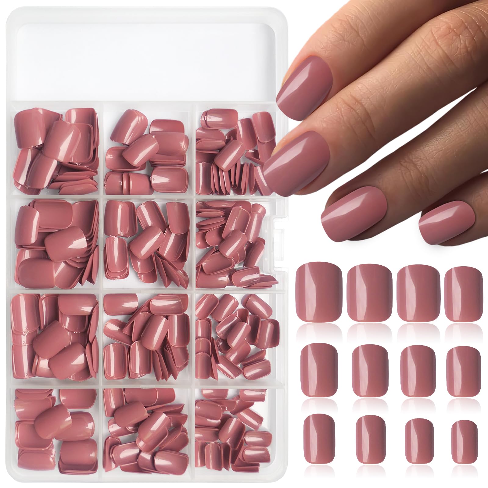 LoveOurHome 360pc Square Press on Nails Short Fake Nails Press ons Nails Square Brown Acrylic Nail Tips Full Cover Glue Nails Short Press False Nails with Glue Adhesive Tabs for Women Girls