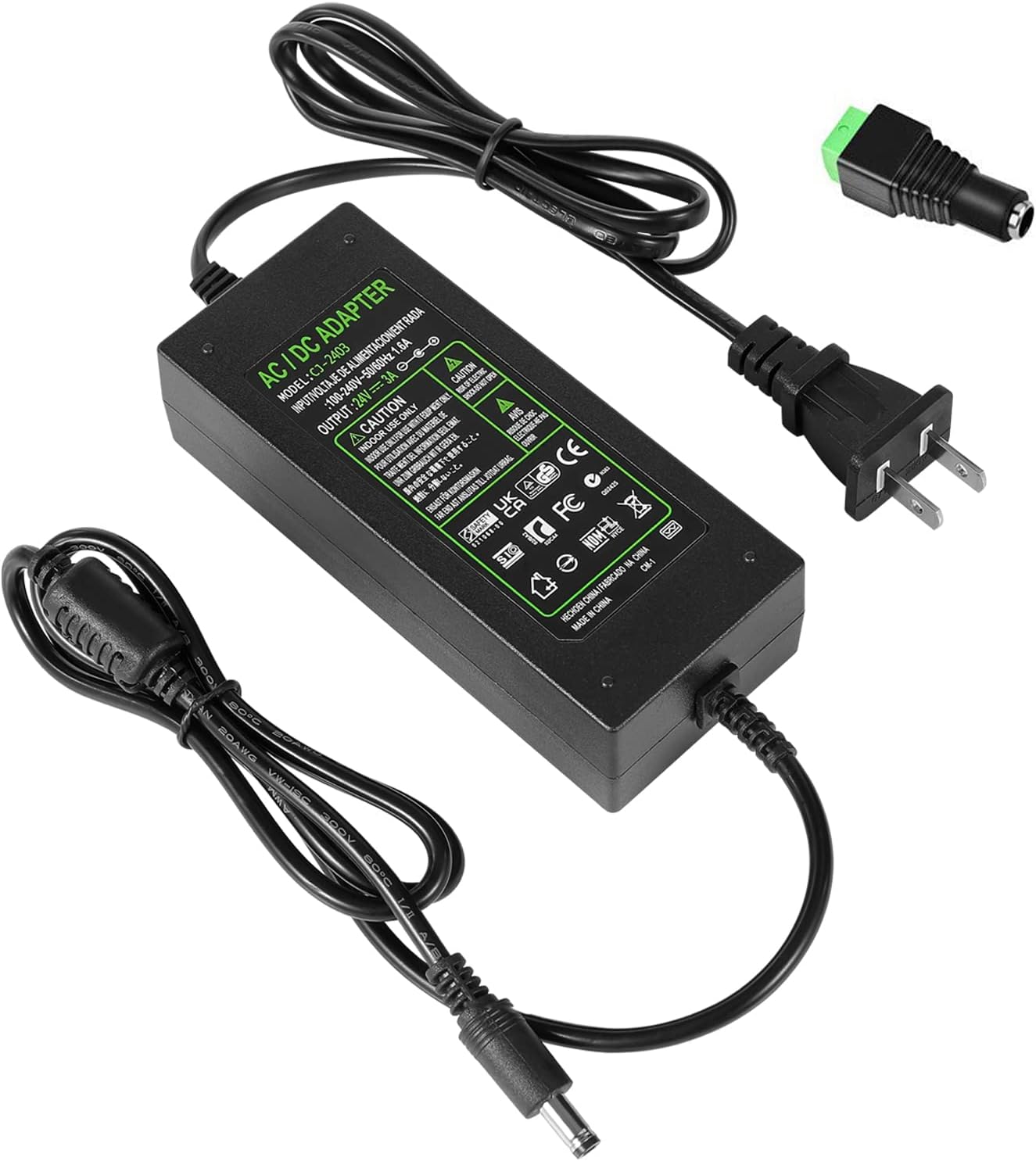 24V 3A AC to DC Converter, 100240V AC Input, 5.5x2.5mm DC Tip, Perfect for 5050 3528 LED Strip, 3D Printer, CCTV, LCD Monitor