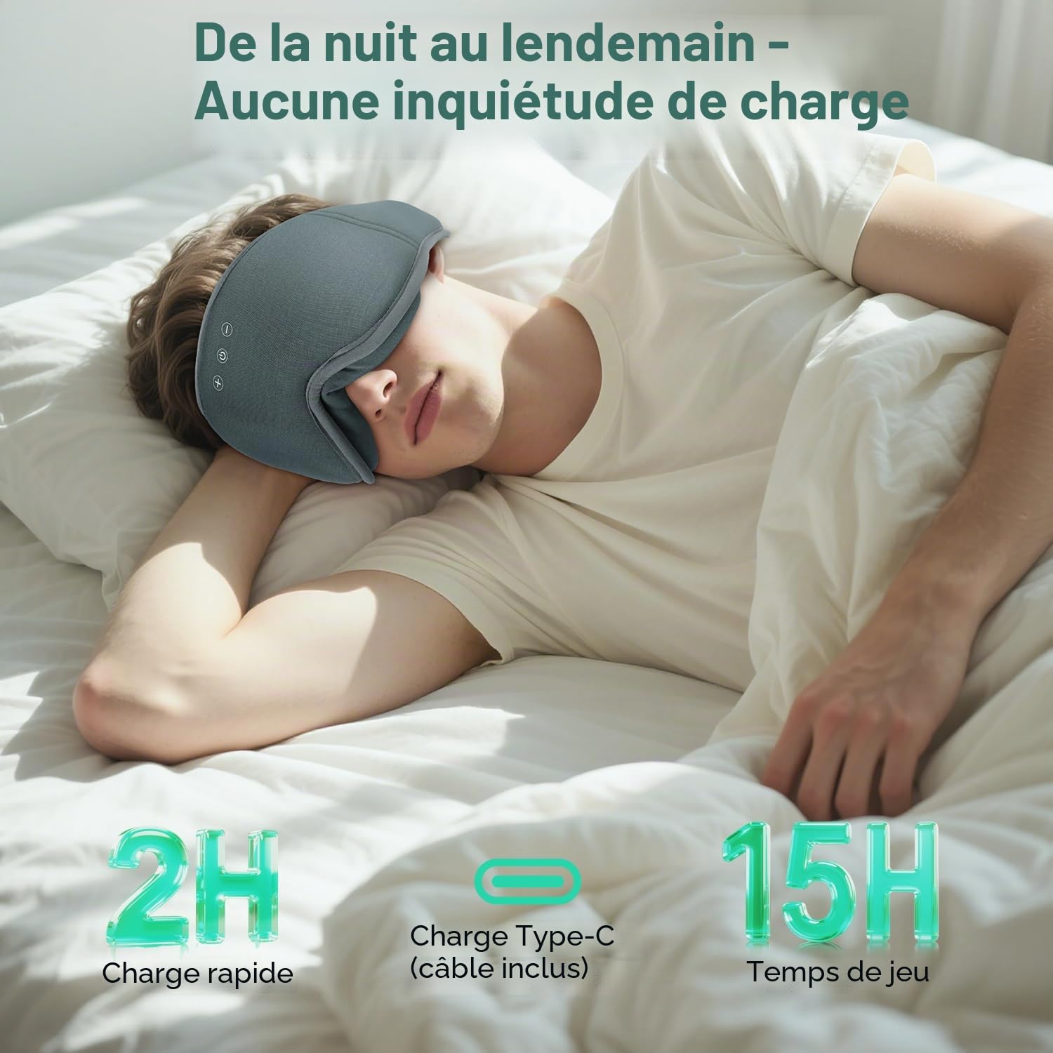 LC-dolida Casque de sommeil Bluetooth 3D naturel en bambou et coton | Masque pour les yeux zéro pression et 100 % occultant pour les personnes dormant sur le côté, voyage et sieste au bureau | Sommeil