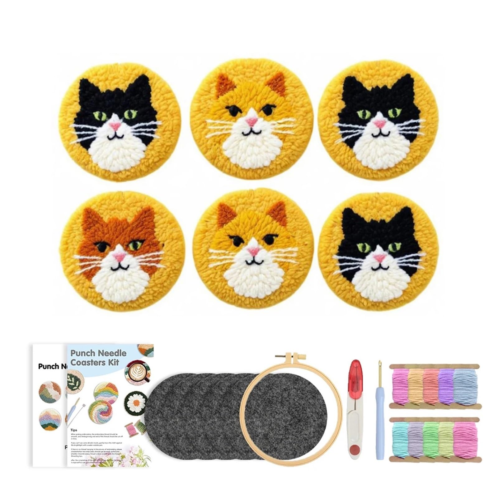 1set Punch Needle Coaster Kit Arts Craft Embroidery For Beginners Individual Table Placemats Mats for DIY(Color1)