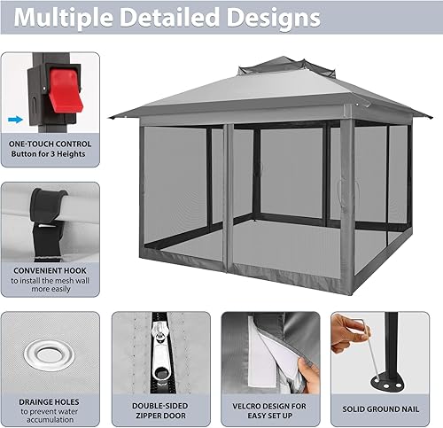 Miniatura 8 de COBIZI Gazebo desplegable de 11 x 11 pies con mosquitera, refugio instantáneo para exteriores con 121 pies cuadrados de sombra para césped al aire