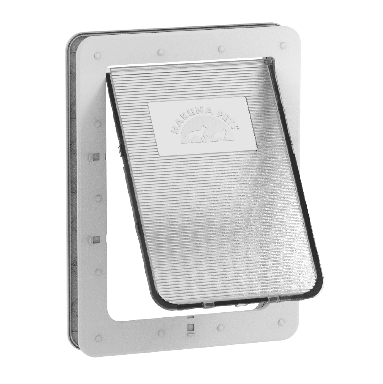 Hakuna Pets Super Tough Pet, Cat and Dog Door with 2-Way Locking Panel for Screens, Doors, Walls and Glass up to 2.17" Thick, Large, White
