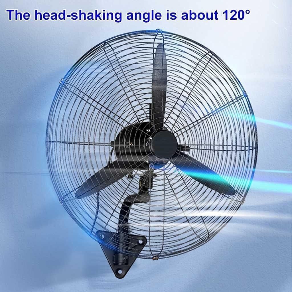 Wall Mounted Heavy Duty Electric Fan, Quiet Industrial Fan with 60° Oscillation, Adjustable 3-Speed Airflow, Metal Pipe Mount, Outdoor Use