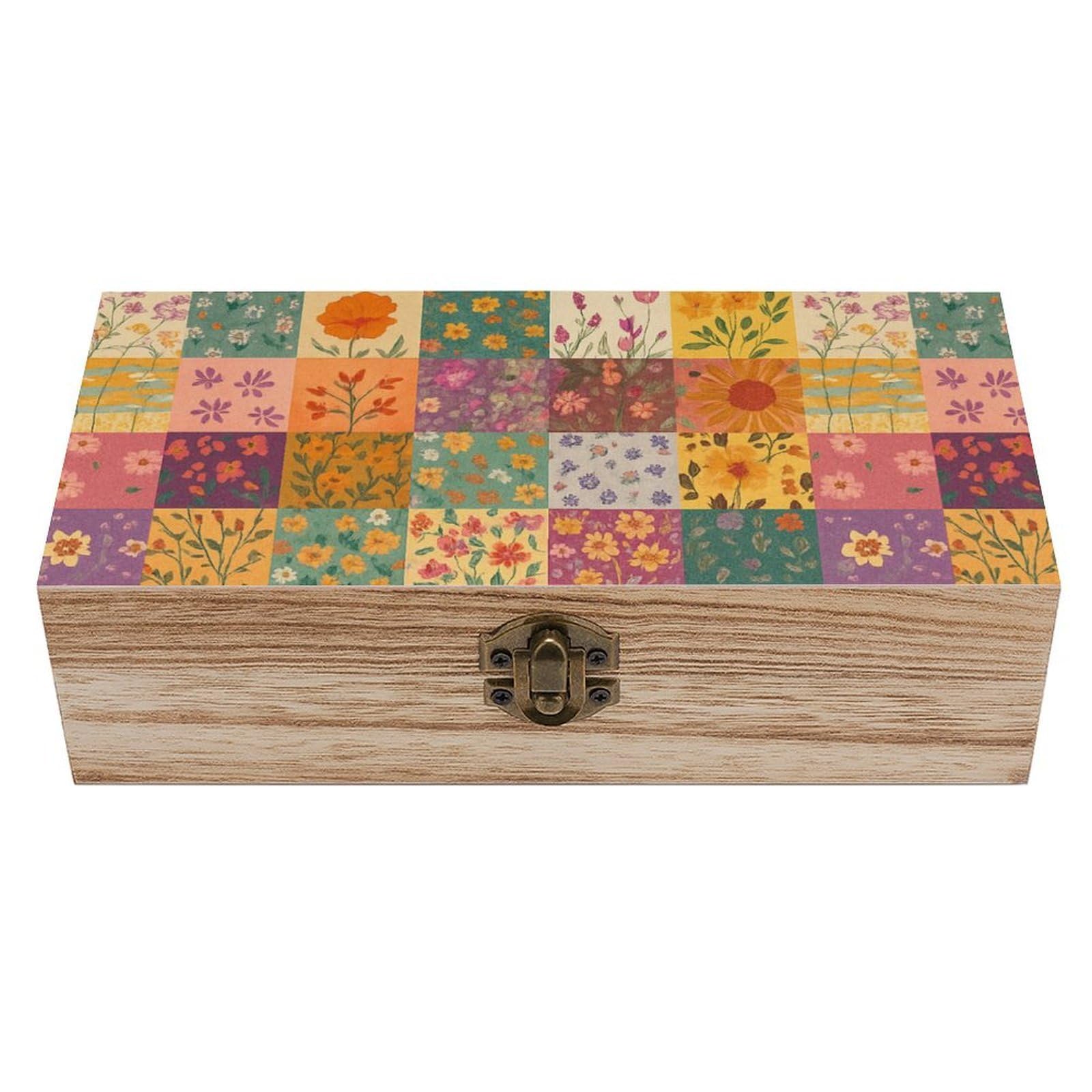 SMAZDFXX Vintage Flowers Patchwork Wooden Storage Box Multipurpose Decorative Box for Jewelry Photo Home Decor