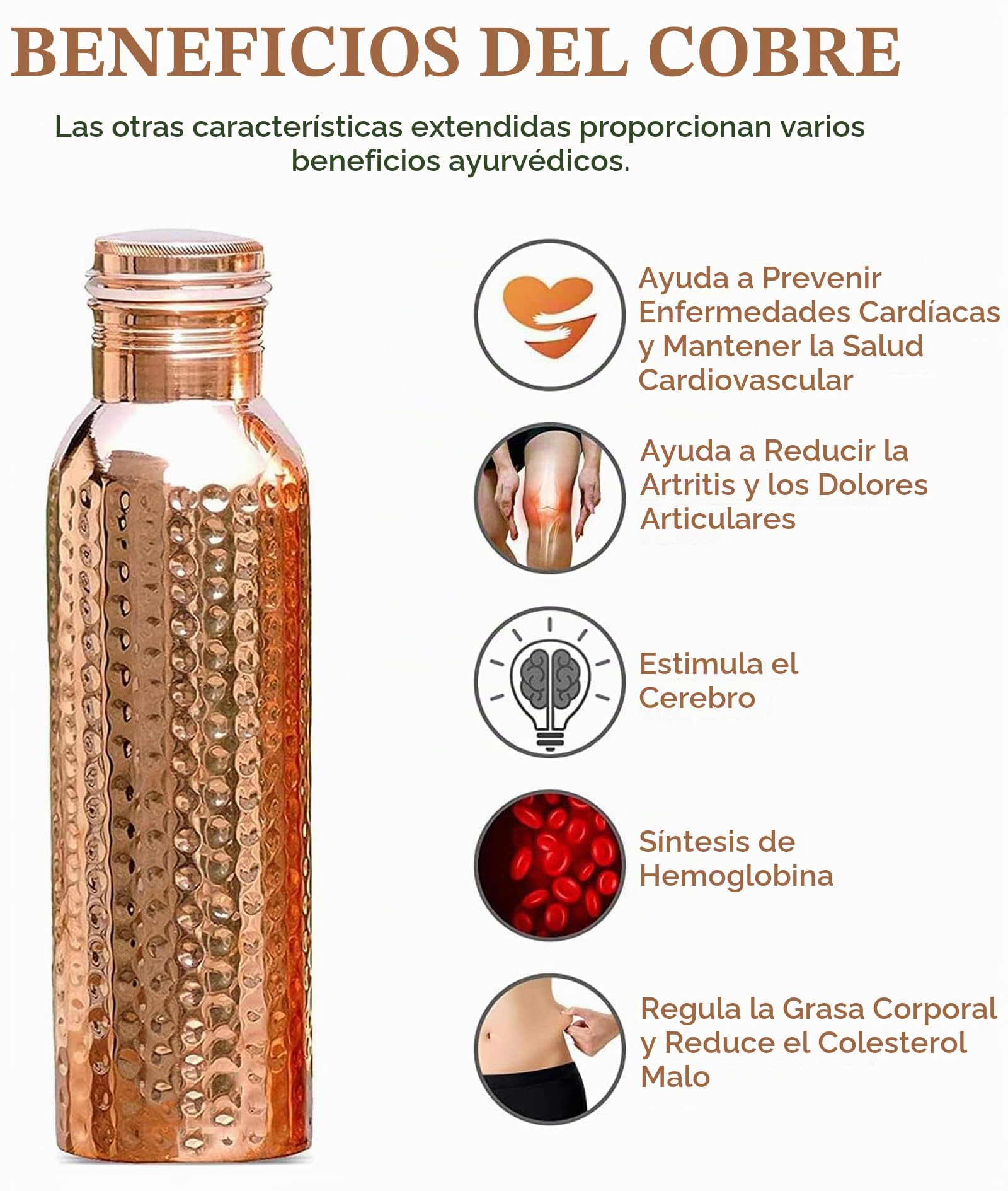 Paquete De 2 Botellas De Agua De Cobre Puro Martillado De 950 Ml (32 Oz/950 Ml) A Prueba De Fugas De Cobre Ayurvédico Para Deportes Yoga Viajes Y Uso Diario.