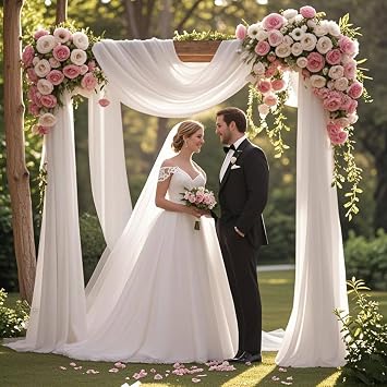 Chiffon Backdrop Draping Fabric 29 x 20ft, Pure White 29 x 20ft Ceremony Decor
