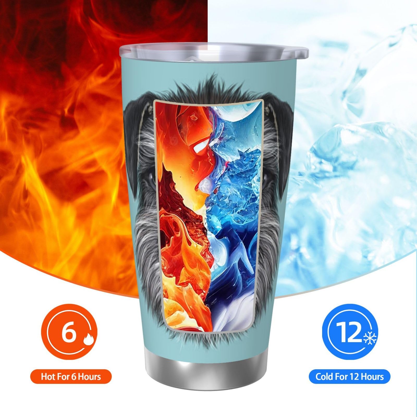 Sznaucer niebieski drukowany 590 ml kubek samochodowy przenośny samochodowy kubek ze słomką kubek ze stali nierdzewnej