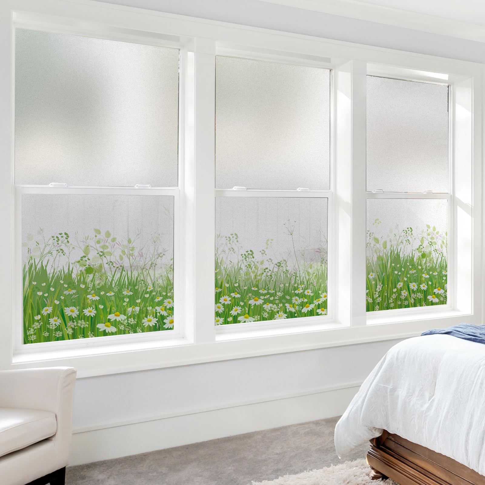 dktie Film électrostatique amovible en vinyle pour fenêtre de cuisine et salle de bain - Motif floral dépoli - Sans colle - 05, 90 x 200 cm