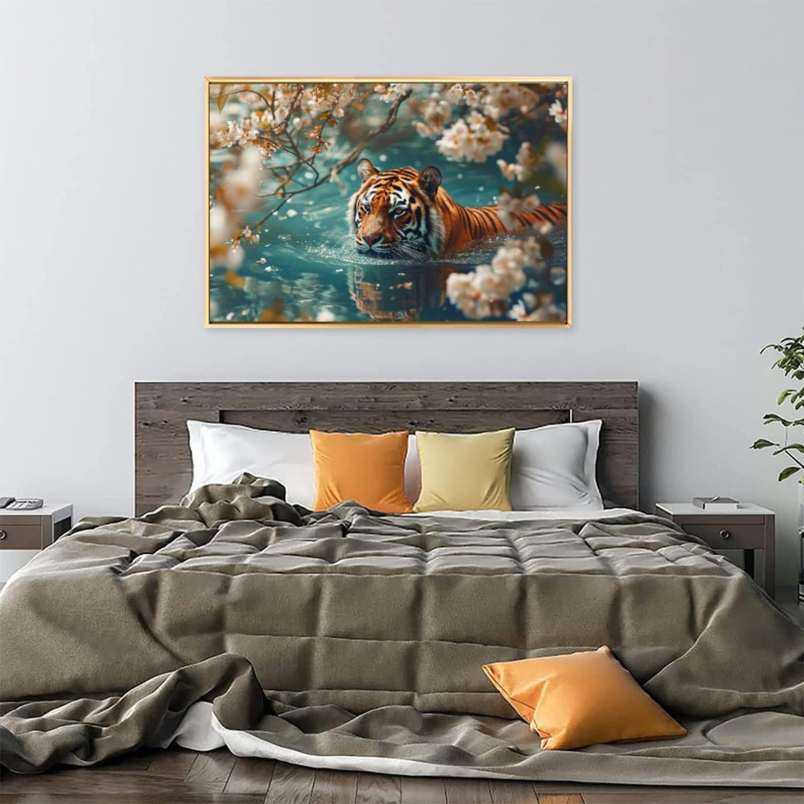 Amazon.co.jp: 絵画 タイガースイミングインテリア 絵画 動物イラスト