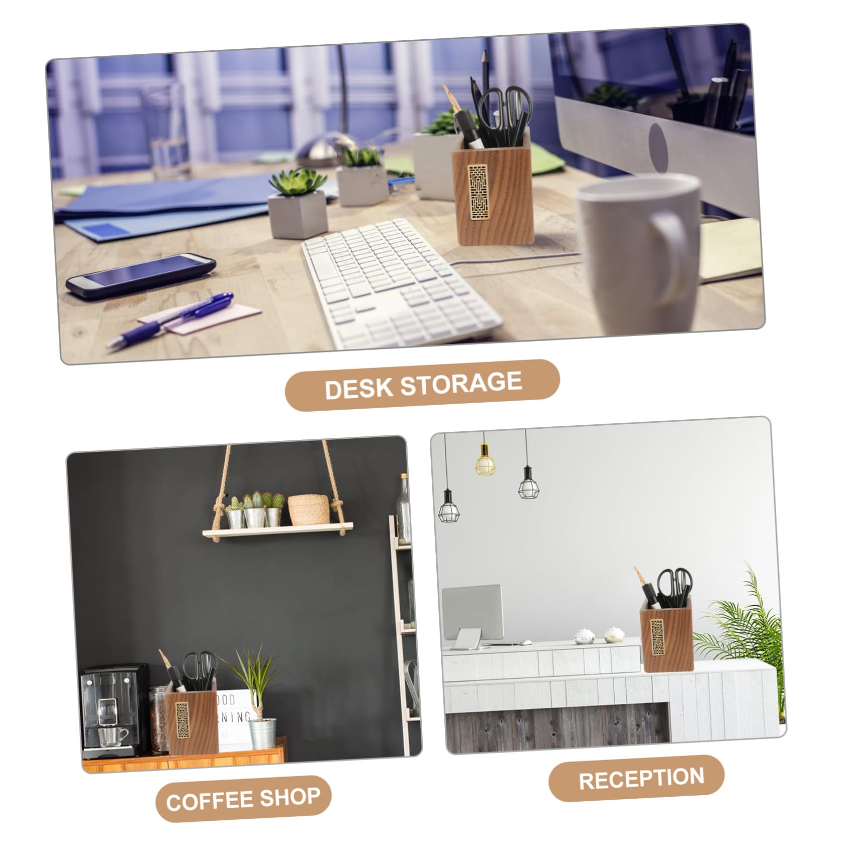 Stiftehalter und Büro im für Desktop Dekoration Japanischen Stil Schlichter Großer Kapazität mit kratzfest eleganter Schreibtisch Organizer aus Schwarzem Walnussholz
