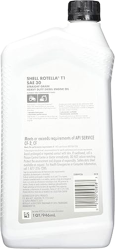 Vista 2 de Shell Rotella Aceite de motor diesel de grado recto T1 30 (CF/CF-2), (1 cuarto de galón, caja de 6)