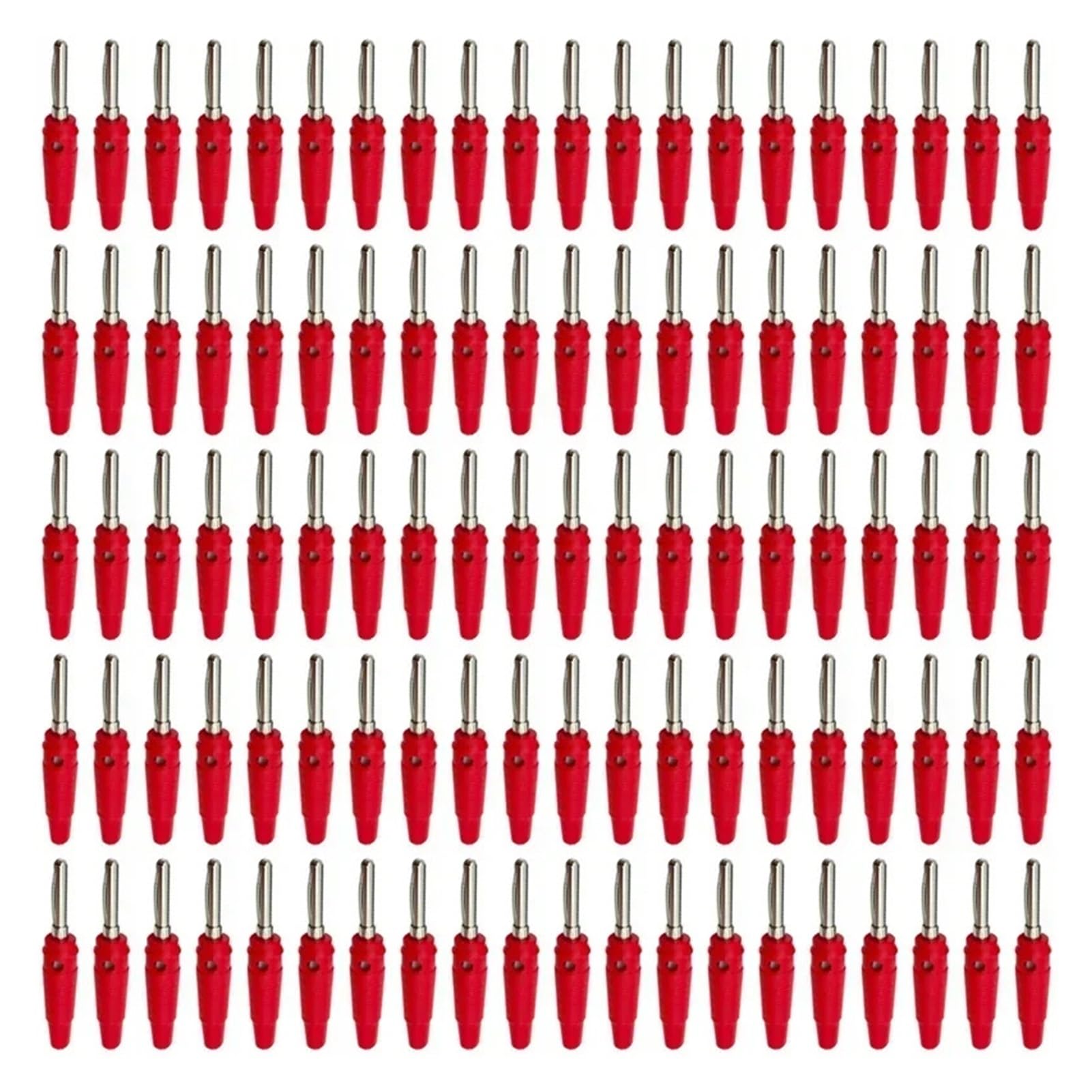 20Pcs 4mm Copper Solderless Side Stackable Banana Plug Connector Red Black Insulated(100 Red)