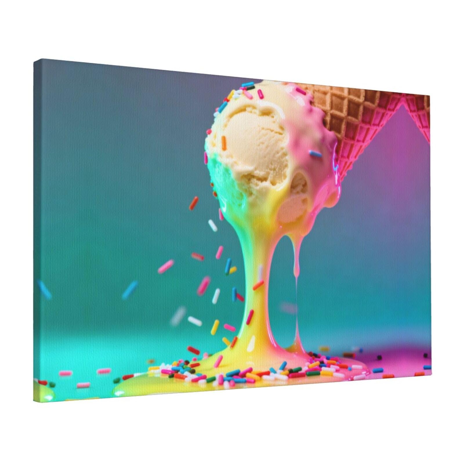 CNTDBU Giant Ice Cream Canvas Wall Art 16x24 Inch-Large Modern Painting Print for Living Room, Framed Ready to Hang Artwork for Bedroom