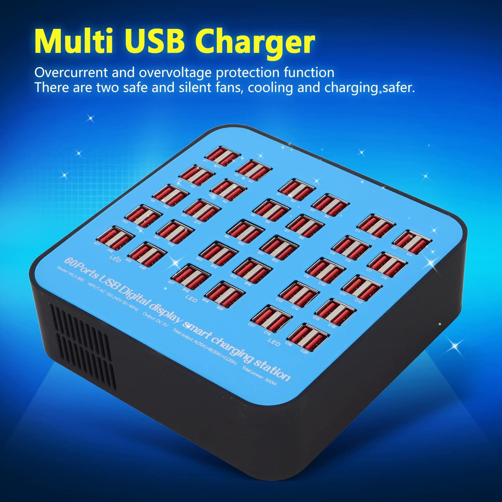 Estación de Carga Rápida USB de 60 Puertos con Chip Inteligente, Protección contra Sobretensiones y Compatibilidad Global para Múltiples Dispositivos, Adecuada para Hoteles,