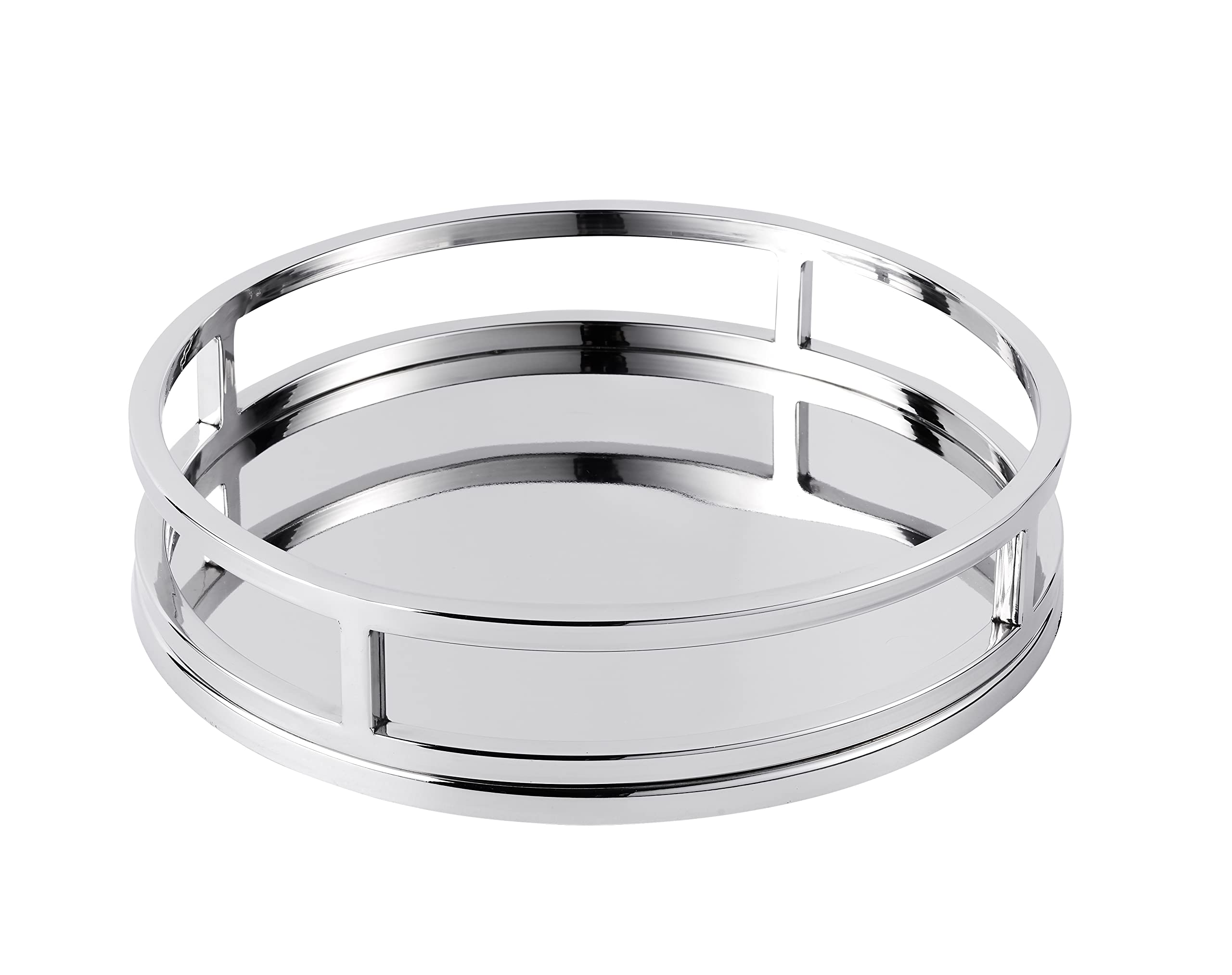 Bandeja de acero inoxidable redonda, bandeja para servir, bandeja para servir, bandeja de plata con asa de metal, bandeja de plata, decorativa, decoración navideña para salón, comedor, 30 cm
