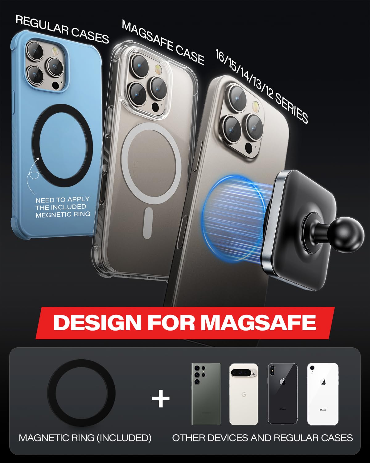 1Zero Soporte magnético resistente para teléfono para soporte de tablero de bola de 20 mm compatible con MagSafe iPhone 17, 16, 15, 14, 13, 12, imanes de bola de repuesto de 0.787 pulgadas para
