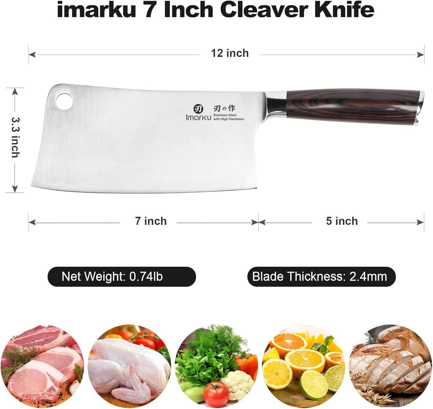 imarku Couteau Nakiri Couperet Chinois 18 cm Acier Inoxydable Professionnel