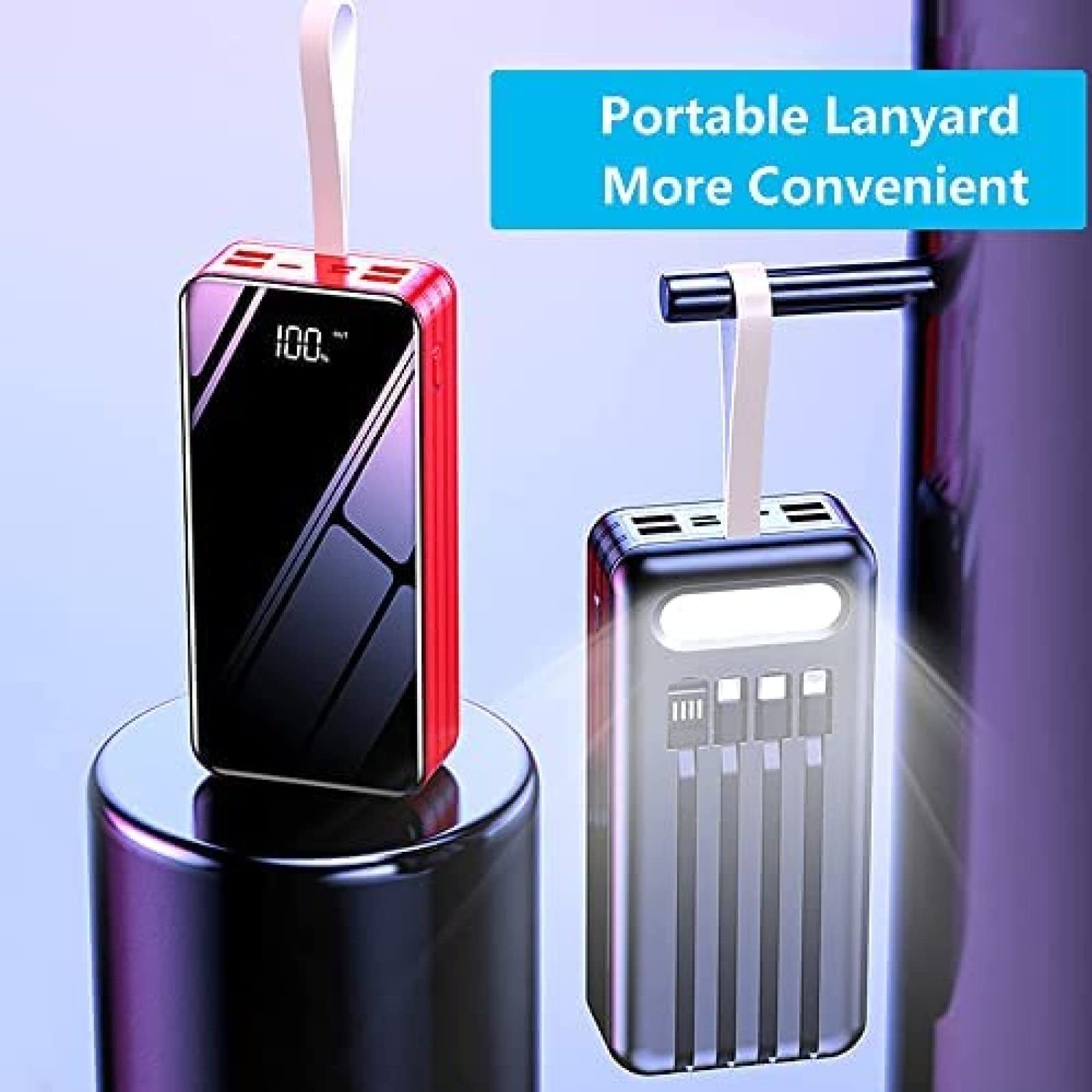Banco De Energía con Cargador Portátil De 80000 Mah, Batería Externa De Gran Capacidad con 4 Cables Incorporados Y 7 Puertos, Batería De Carga Rápida para Teléfono, Tableta Y Otros,Azul,3000