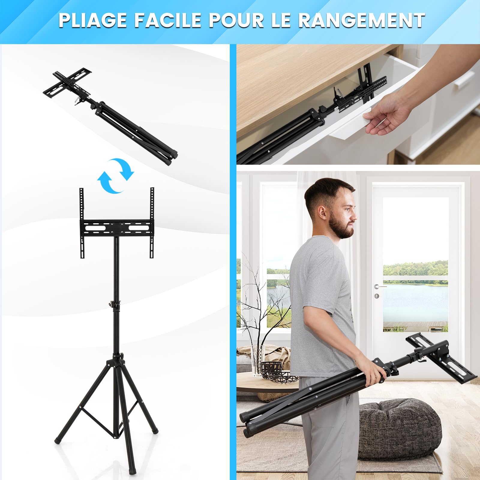COSTWAY Support TV Universel Pivotant avec Hauteur Réglable