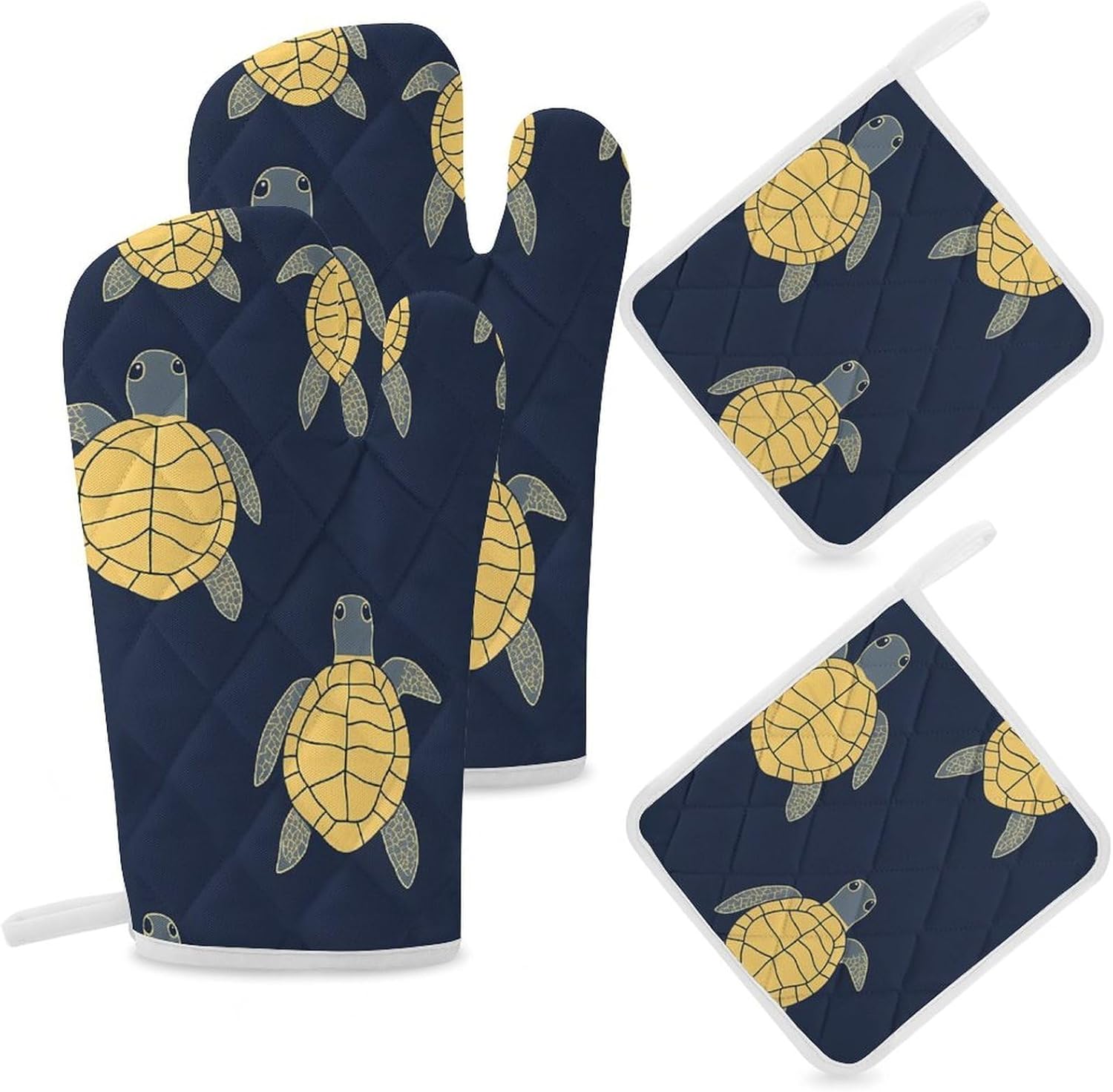Yellow Turtles Oven Mitts and Pot Holders 4Pcs Set Heat Resistant Cooking Mitts Hot Pads
