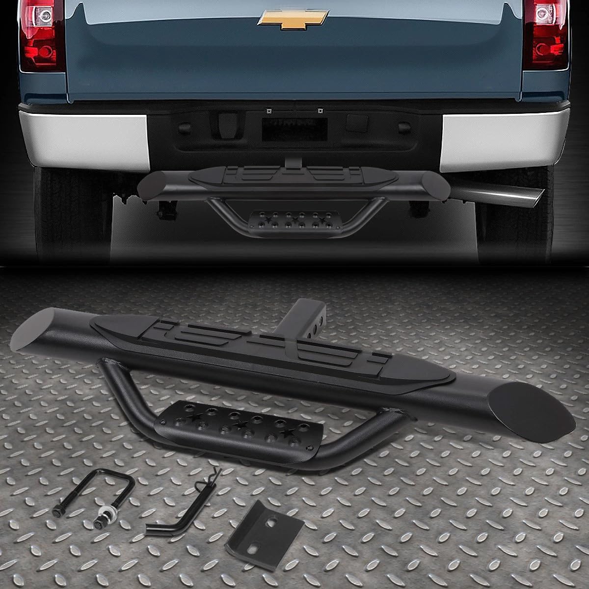 PM PERFORMOTOR Universal Truck Trailer Tow Hitch Step Fits 2" Receiver,Rear Bumper Guard Protector Black Powder Coated | 36.5" Wide X 3.75" OD