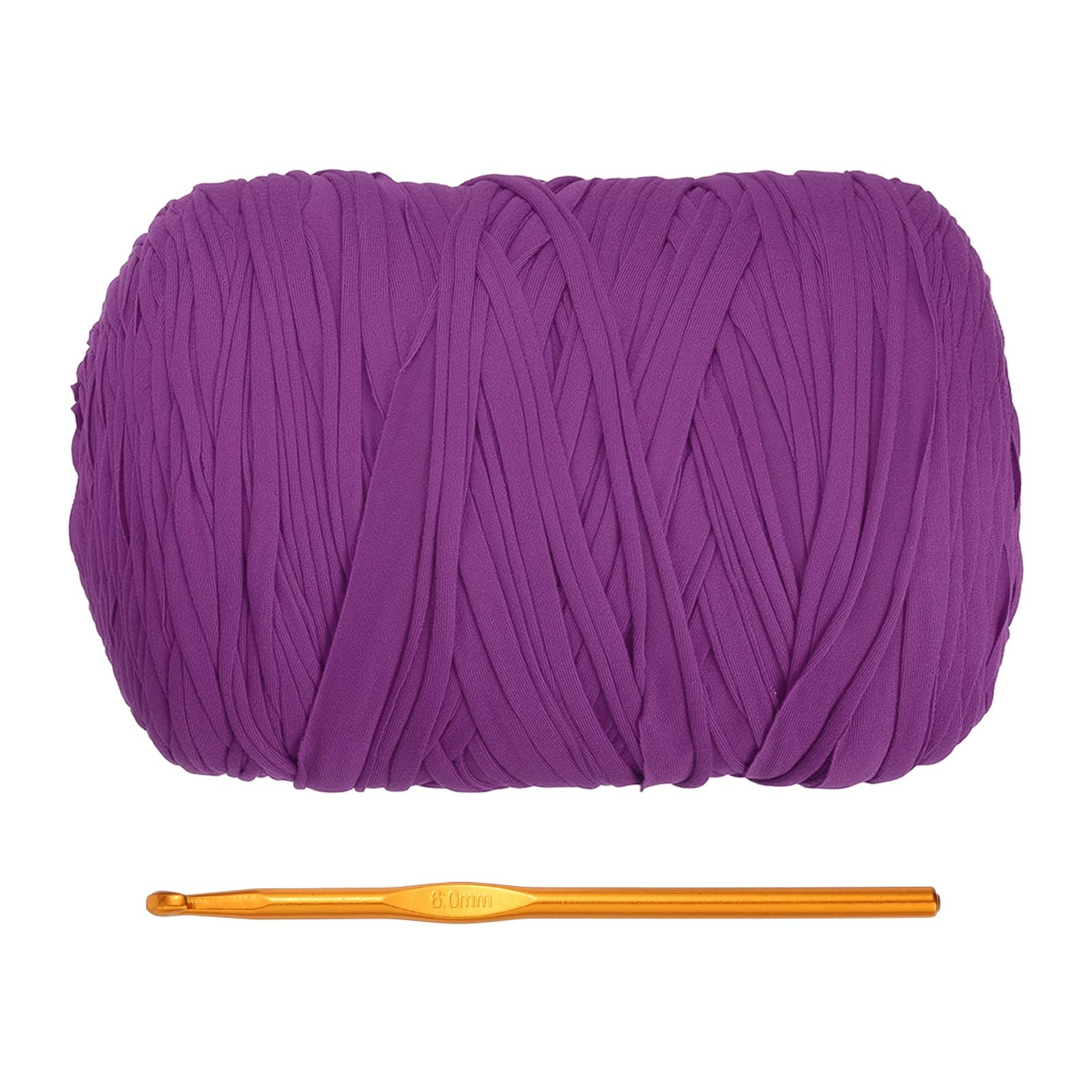 PATIKIL T-Shirt Yarn for Crocheting with 1 Crochet Hook, 800g/228 Yards Soft High Elastic Knitting Yarn for Beginner Crochet Bag/Basket/Home Decor(Bright Purple)