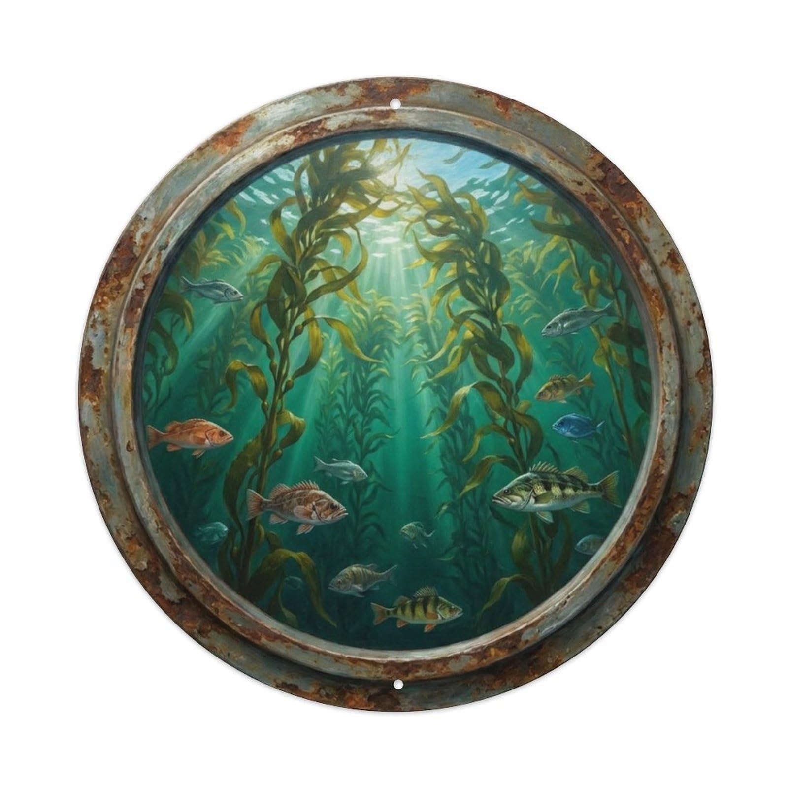 Vintage Porthole Kelp Forest Ship Window Undersea Deep Sea Metal Tin Sign