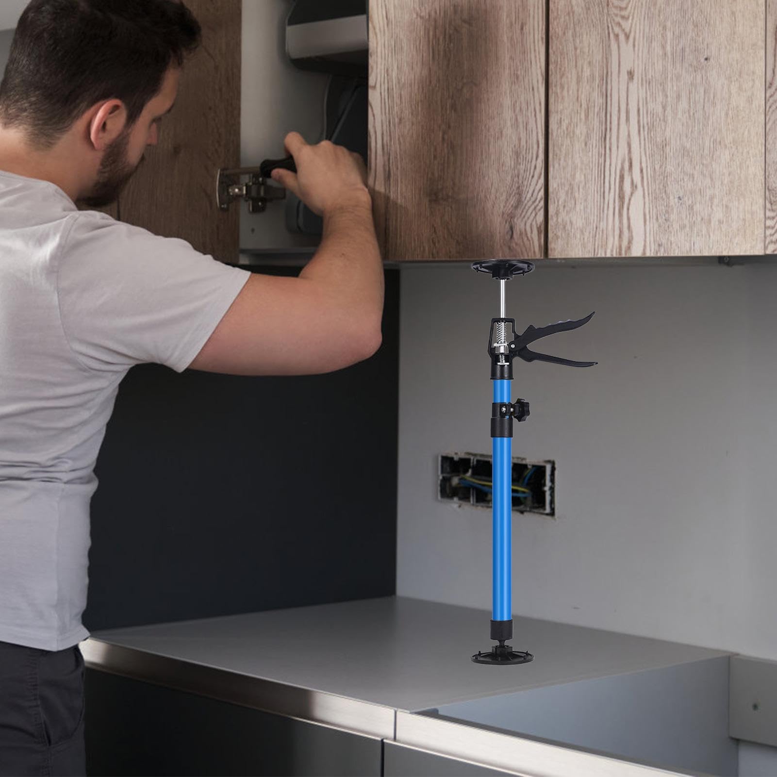 Cabinet Installation Jack, Adjustable Cabinet Lift, Stainless Steel + Nylon Cabinet Lifting Jacks, Third Hand Tool, Steel Hand Work Support Rod, Hand Jack for Ratcheting Cargo, Range Hoods, Drywall