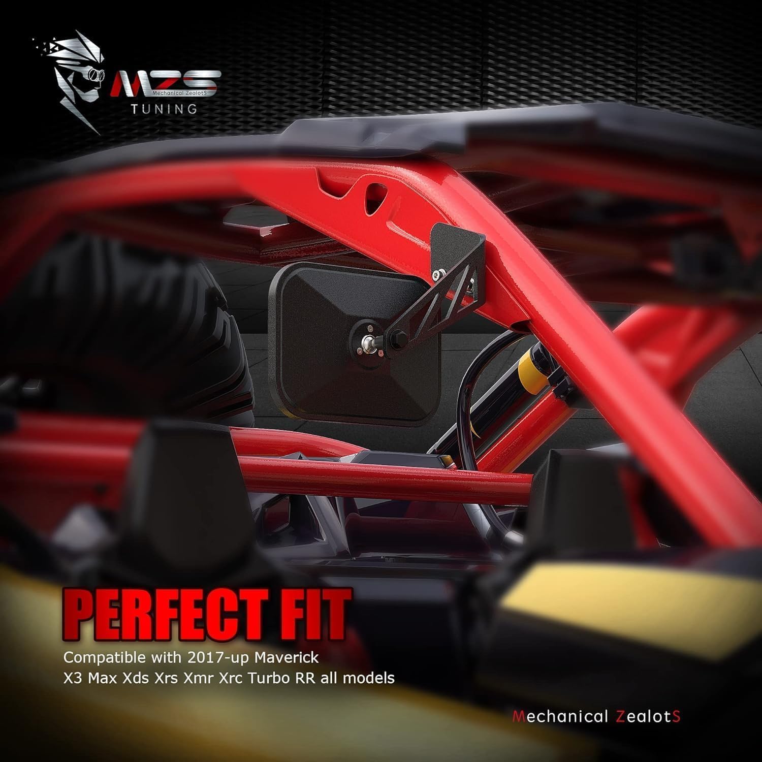 MZS X3 Side Mirrors, Rear View Racing Style Convex Design w/Mounting Bracket Compatible 2017-2026 Maverick X3 Max Xds Xrs Xmr Xrc Turbo RR, UTV Accessories Replace 715002898, Rectangle, 1 Pair