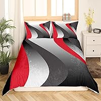 Vista 2 de Juego de ropa de cama geométrica roja, gris y negra, funda de edredón con círculo geométrico para niños, niñas, hombres, dormitorio, diseño