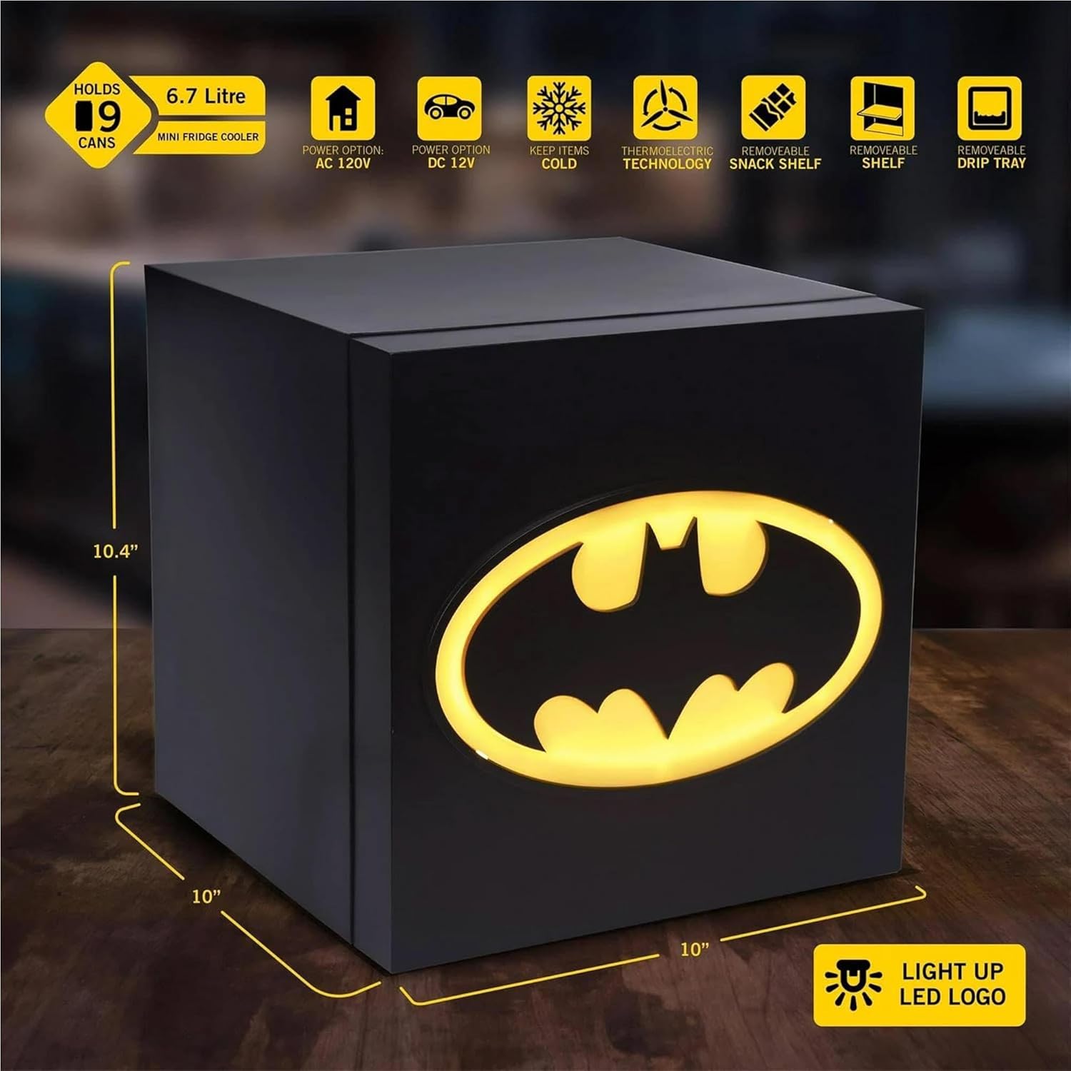 Ukonic DC Comics Batman Logo 6.7L Thermoelectric Cooler | Holds 9 Soda Cans