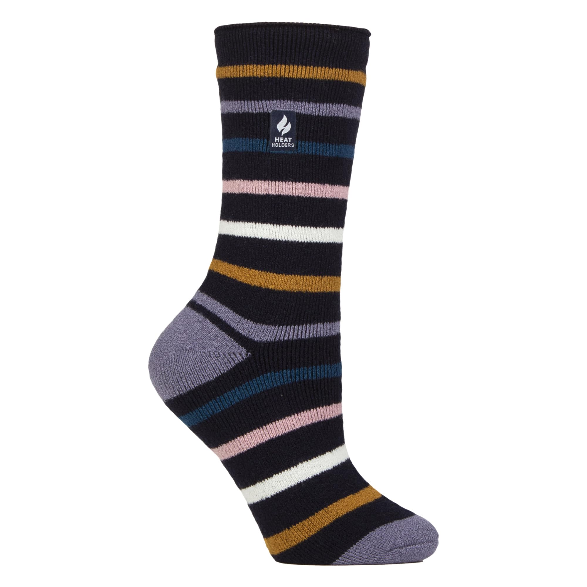 HEAT HOLDERS Ladies Thermal Socks Lite | Thick Fashionable Winter Warm Socks (5-9, Navy Striped)