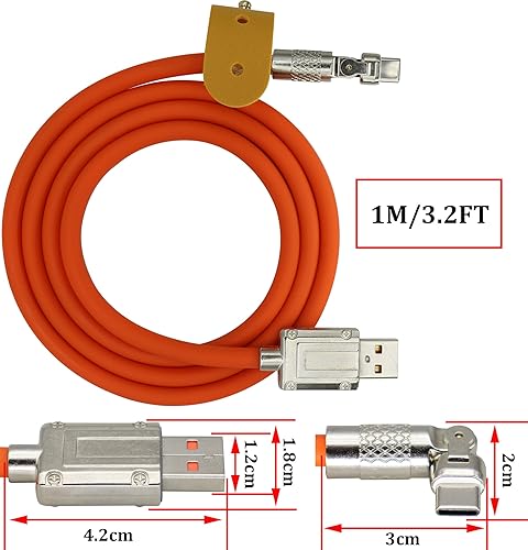 Miniatura 3 de Cable USB C tipo C, cable de silicona de carga rápida tipo C, macho a USB A macho, cable de carga rápida giratorio de 180, compatible con Sam-Sung